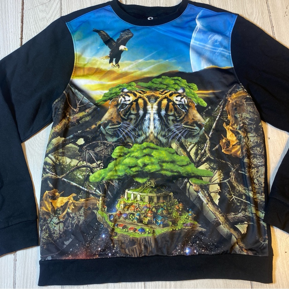Vtg Akademiks Tiger & Eagle Print Mens Sweatshirt Sweater Large Y2K Hip Hop